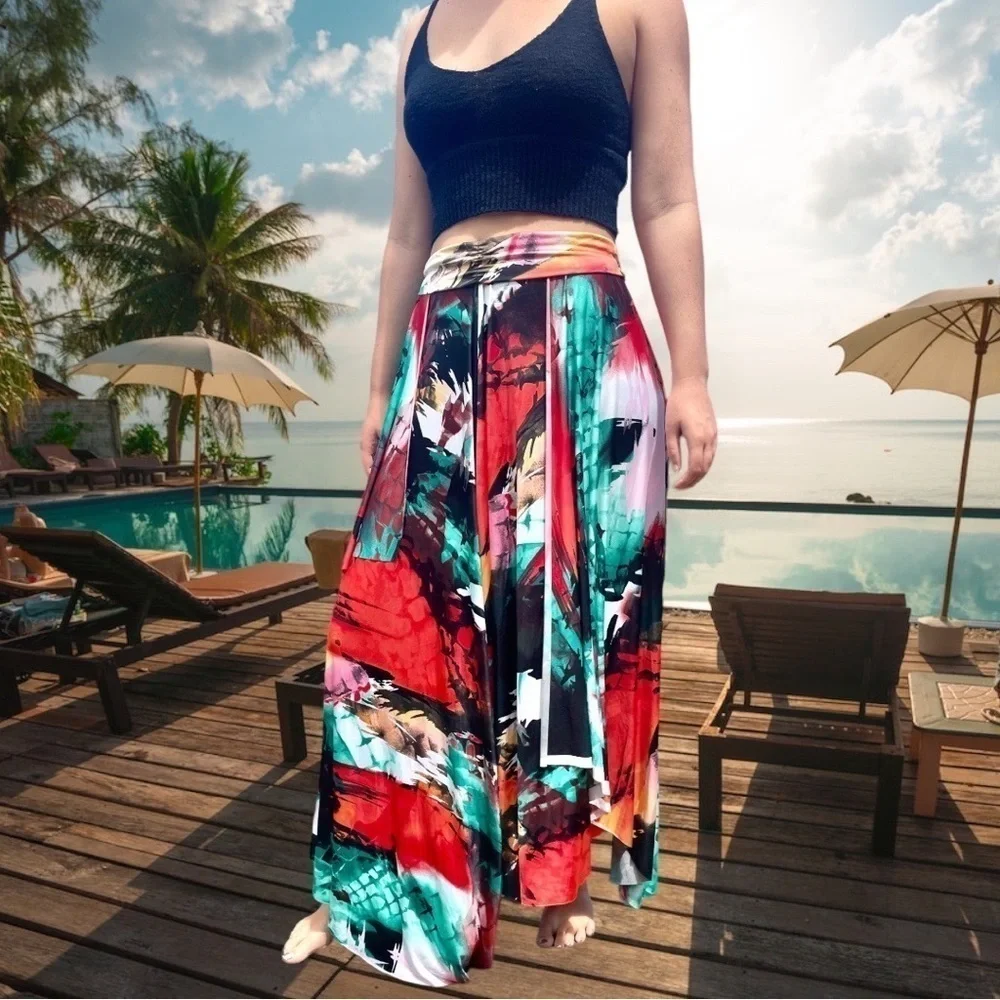 ISLA Resort Wear maxi skirt bikini coverup flowy layers colorful elegant small